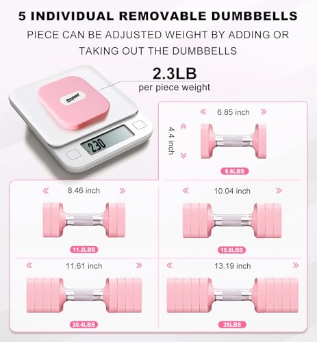 Adjustable Dumbbell Set for Women Men 7.5LB/10LB/15LB/20LB/25LB Each - color: Pink, style: 25LB Each [50 LBS Total]
