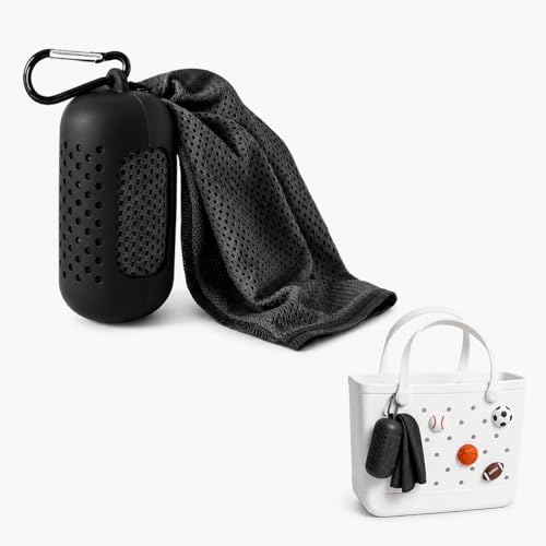Cooling Towel with Clip Case – Quick-Dry Neck Wrap for Sports, Beach Tote Bags, Gym, Travel & Outdoor Heat - color: Black
