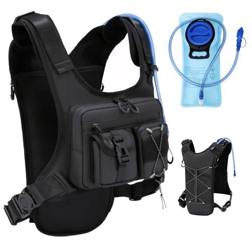 USA Patent Running Hydration Vest Backpack, Lightweight Chest Pack with 2.0L Water Bladder Bag Daypack for Hiking Running Cycling Race Marathon for Women Men - color: Black V2