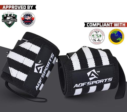 AQF Wrist Wraps for Weightlifting & Powerlifting, 18" USPA Approved (Pair) - color: White & Black