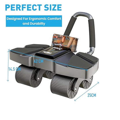 Ab Roller Home Gym Equipment – 4 Wheels Ab Wheel Muscle Roller with Built-in Tracker Ideal Exercise Equipment for Home – Comfortable Elbow Support with Non-Slip Handles – Workout Progress Tracking