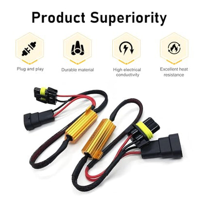 2PCS Car LED Light Bulb Decoders, 9005/9006 50W 6Ohm LED Load Resistor Kit, Headlight Anti Flicker Error Decoder, Universal Car Fog Turn Signal Bulb Load Resistor Relay Harness Adaptor(Black)