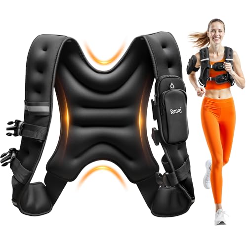 Renoj Weighted Vest for Women Men: Available in 6lb/8lb/10lb/11lb/12lb/14lb/16lb/20lb Fixed Weights for Walking, Running, Training, Exercise, Weight Loss - With Reflective Strips and Storage Pocket - color: Black, size: 11LB