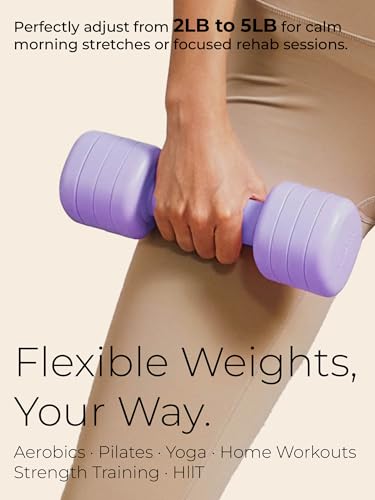Adjustable Dumbbell Set｜2LB 3LB 4LB 5LB Light Hand Weights for Women｜One-Twist Weight Adjustment｜Non-Slip Curved Grip Handle｜Free Weights for Home Gym, Rehab, Pilates, Yoga, Strength Training - color: Lilac Purple