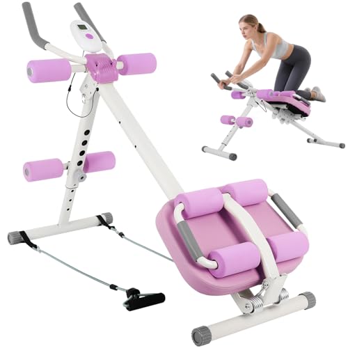 FAHKNS 6 in 1 Adjustable Ab Trainer Machine, Multi-Functional Ab Workout Equipment for Home Gym, Sit Up Exercise and Strength Training (Purple)