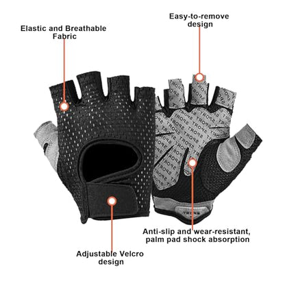 Men & Women Workout Gloves Breathable Fitness Gloves Weight Lifting Gym - color: Black with PU