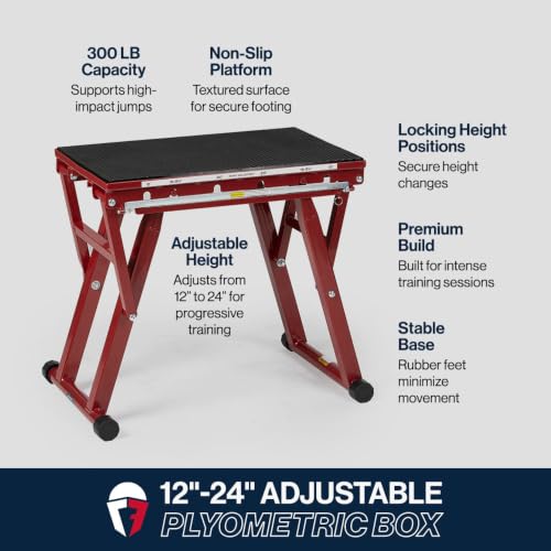Titan Fitness Adjustable Steel Plyometric Box, 12", 16", 20" & 24" Height Settings, Heavy-Duty Plyo Jump Box for Box Jumps, Step-Ups, Agility, Conditioning & Home Gym Training