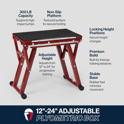 Titan Fitness Adjustable Steel Plyometric Box, 12", 16", 20" & 24" Height Settings, Heavy-Duty Plyo Jump Box for Box Jumps, Step-Ups, Agility, Conditioning & Home Gym Training