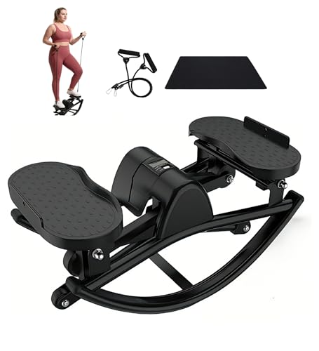 Rocking Stepper for Exercise at Home - Side to Side Mini Stair Stepper with Resistance Bands, 350 LBS Capacity Step Machine, Portable Workout Equipment & Balance Board Alternative for Adults - color: Black
