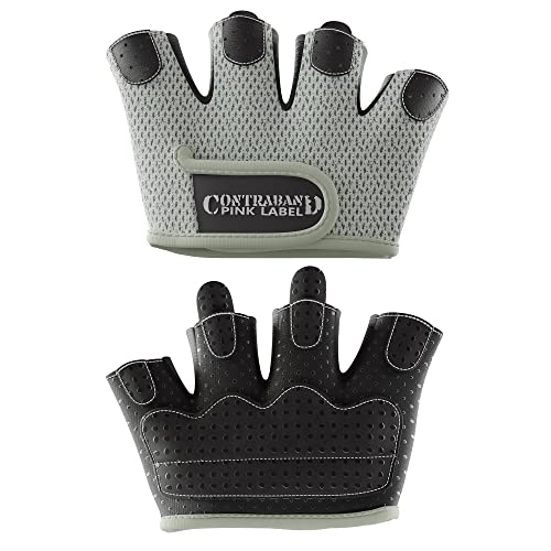Contraband Pink Label 5537 Womens Micro Weight Lifting Gloves w/Grip-Lock Silicone Padding (Pair) - Minimalist Half Gloves - Apple Watch Friendly - color: Gray, size: Small