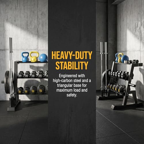 3-Tier Weight Rack, Dumbbell Kettlebell Rack 1100LB Capacity Weight Plate and Curl Bar Storage for Home Gym