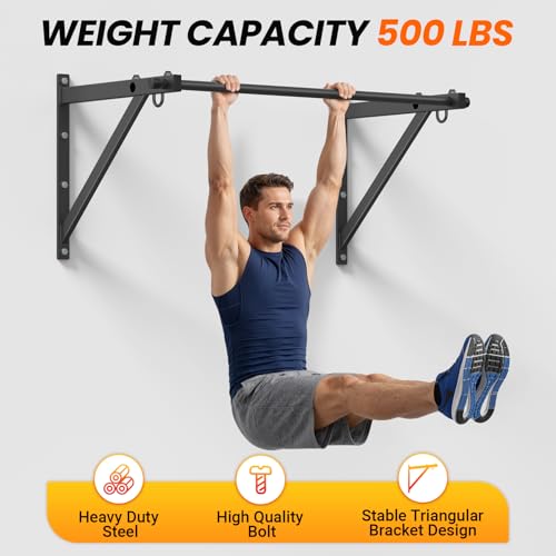 Wall Mounted Pull Up Bar, 51"/45" Chin Up Bar with 500LBS Capacity, Strength Training Pull-Up Bars |Joist Mounted |Reinforced Thick Metal Construction
