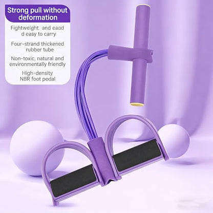 6-Tube Purple Pedal Resistance Band, Portable Home Gym Exercise Equipment for Abdominal, Leg & Arm Training, Yoga Pilates Pull Rope with Foam Handles