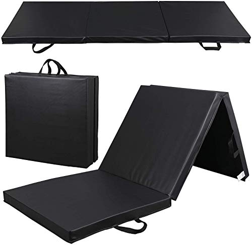 HomGarden Tumbling Mat, 6’x2" Thick High Density Anti Tear Gymnastics Mat, Gym Folding Exercise Aerobics Mats w/Carrying Handles for Home Gym Exercise, Multiple Colors - color: Black