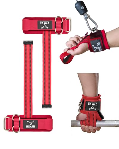 2-in-1 Weight Lifting Straps with D Ring, 7mm Neoprene Padded Wrist Support for Men & Women, Heavy Duty Gym Wrist Straps & Cable Machine Attachment for Gym, Powerlifting, Rows, Pull-ups