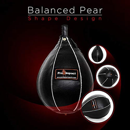 Leather Speed Bag – Rapid Rebound Pear-Shaped Punching Ball with Durable Latex Bladder for Boxing, MMA & Home Gym - color: Black, size: M - 7"x10"