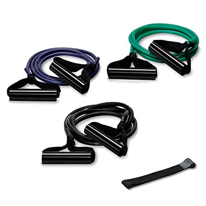 Exerband Triple Loop Exercise Intermediate Kit, 3 Unilateral Loop Tubes, 1 Web Anchor Strap with Metal Hook, and 1 Instruction Sheet - Portable Resistance Training Kit - Designed to Fit Any Standard