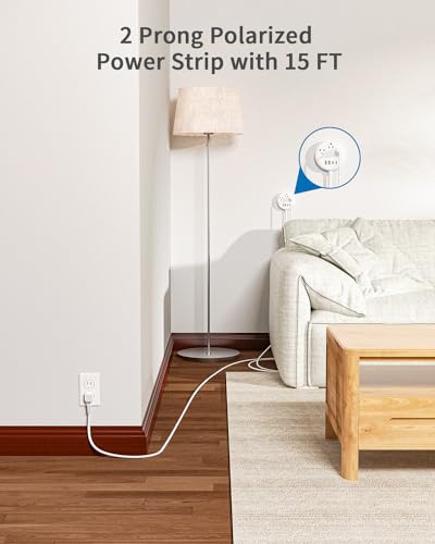 2 Prong Power Strip with USB-C, NTONPOWER 2 Prong Extension Cord 15 FT, 2 Prong to 3 Prong Outlet Adapter Rotating Plug, 3 AC Outlets 4 USB Port, Compact Power Strip Ideal for Old House, Travel, White - size: 15 ft