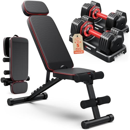 Adjustable Dumbbells Set of 2, 1 Hand Adjustable Weights Dumbbell Set and Workout Bench, 25/55/80lb Pair Weight Set For Home Gym Suit both Men and Women, Compact for Small Space Apartment Room - color: Classic-25lbs dumbbell+bench