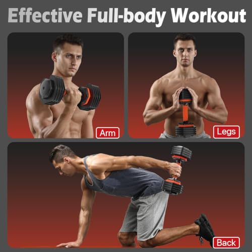 FEIERDUN Adjustable Dumbbell Set, Weight Set for Home Gym, 5/10-in-1 Free Weight Adjustable Dumbbells, Single Hand Twist Adjust with Non-Slip Handles, 90% Space Saving Strength Training for both Men&Women - color: 5 Weight Settings - 25 LB/Pair (50 LB Tot