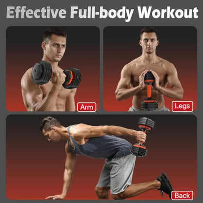 FEIERDUN Adjustable Dumbbell Set, Weight Set for Home Gym, 5/10-in-1 Free Weight Adjustable Dumbbells, Single Hand Twist Adjust with Non-Slip Handles, 90% Space Saving Strength Training for both Men&Women - color: 5 Weight Settings - 25 LB/Pair (50 LB Tot