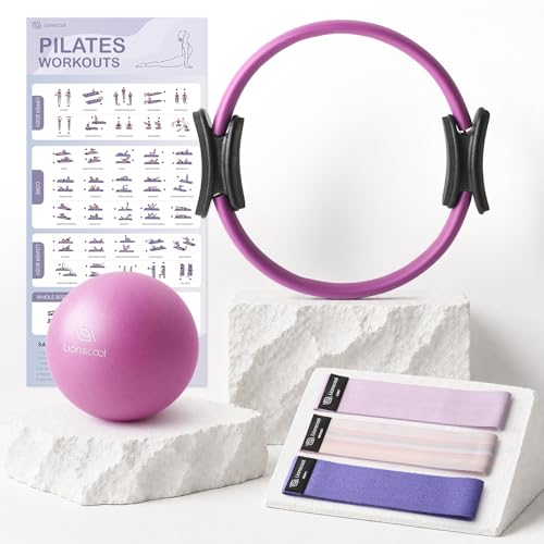 Pilates Ring Set – 14" Anti-Deformation Magic Circle with Padded Handles, Mini Ball, Resistance Bands, Guide & Bag