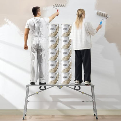 VEVOR Work Platform, 55"x 15" Portable Scaffolding Platform, Folding Steel Step Ladder Adjustable Height 27.5”-45.3”, 800 lbs Load Capacity, Non-Slip Drywall Painting Stool for Cleaning &Washing - size: 55"x 15"