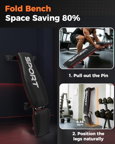 Foldable Weight Bench - Adjustable Incline Decline Workout Bench for Home Gym, Multi-Purpose Bench Press & Full Body Workout Equipment with High Weight Capacity & Compact Storage, Black