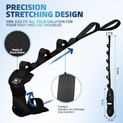 Foot and Calf Stretcher-Stretching Strap For Plantar Fasciitis, Heel Spurs, Foot Drop, Achilles Tendonitis & Hamstring. Yoga Foot & Leg Stretch Strap. (Black)