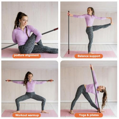 Yoga Stick Sturdy Steel, 5 Ft Adjustable Stretching Stick for Mobility, Flexibility and Balance, Versatile Exercise Stick with Non-Slip Ends and Foam Handles for Fitness, and Posture - color: Black