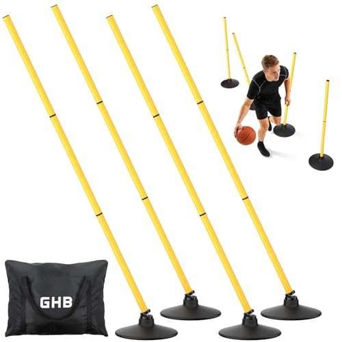 GHB Agility Poles 4 Pack 50" Rebound Sports Basketball Training Poles,Detachable Speed Training Equipment Football Accessories with Rubber Base