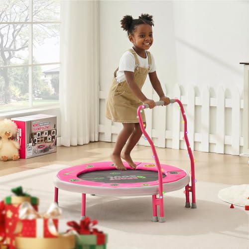SPORTSOUL Mini Trampoline for Kids 3-6 with Super Safe Foam Handle Bar - color: Pink
