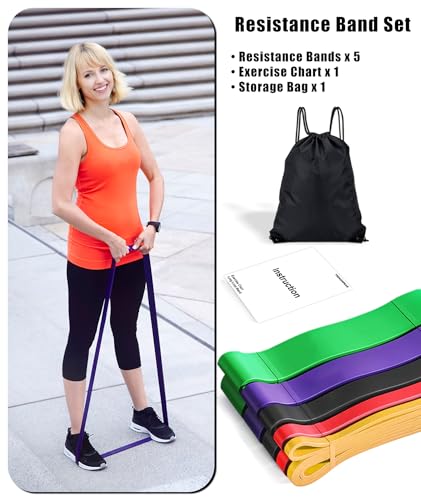 Resistance Bands for Working Out, 5-Levels Exercise Band Set, Pull Up Assistance Bands-Strength Training Physical Therapy Stretching Women Men Home Gym