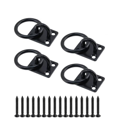 Semetall M5 Black Ceiling-Wall Mount Hook & Pad Eye Plate - 4 Pack 304 Stainless Steel Deck Hardware, Heavy Duty Anchor Rings for Boat Rigging, Yoga Swings, Hammocks & Marine Suspension(Square) - size: M5 - Square
