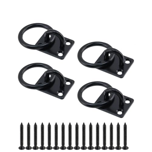 Semetall M5 Black Ceiling-Wall Mount Hook & Pad Eye Plate - 4 Pack 304 Stainless Steel Deck Hardware, Heavy Duty Anchor Rings for Boat Rigging, Yoga Swings, Hammocks & Marine Suspension(Square) - size: M5 - Square