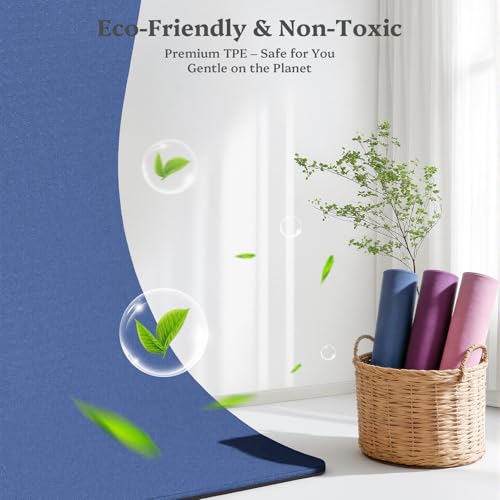 Yoga Mat Non Slip, Pilates Fitness Mats, 72" x 24" Extra Width ＆ Thick, Anti-Tear Exercise Mat with Carrying Strap, Workout Mats for Stretching,Yoga Studio,Gym or Home Workouts
