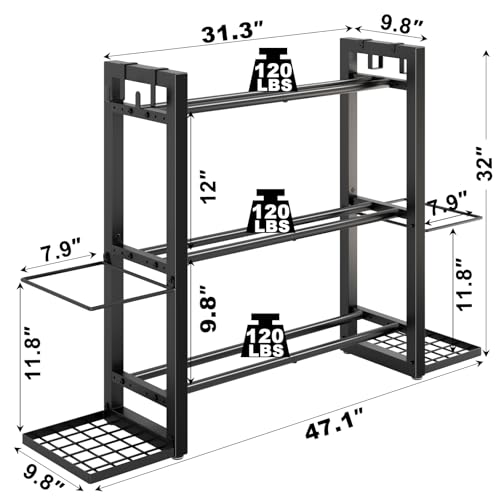 3-Tier Adjustable Dumbbell Rack Heavy Duty Metal Storage Rack, Dumbbell Weight Rack and Kettlebells Rack, Yoga Mat Organizer, Multi-Purpose Gym Equipment Storage Stand for Home Gym Accessories