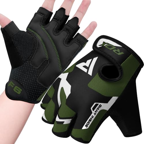 RDX Weight Lifting Gloves Gym Fitness Workout, Anti Slip Padded Palm Elasticated Strength Training Equipment Men Women Half Finger Exercise Bodybuilding Calisthenics Cycling Rowing Climbing - color: Army Green, size: Large