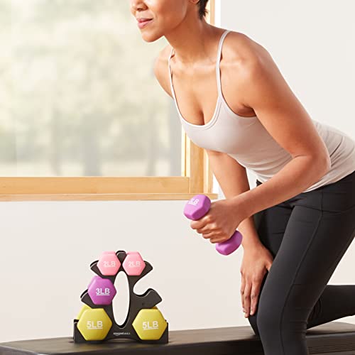 Amazon Basics Neoprene Dumbbell Hand Weights for Exercise and Muscle Toning - style: Rack with 3 Pairs (2, 3, and 5 Pound)