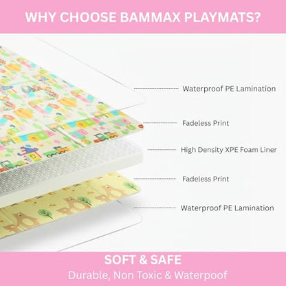 Bammax X-Large Waterproof & Foldable Baby Play Mat - 70" x 78" Crawling & Kids Play Mat - Maze & Bears