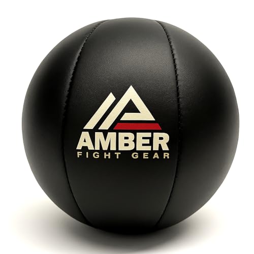 Amber Fight Gear Leather Medicine Ball for Strength & Conditioning, Plyometric & Core Training, Cardio Workouts for Muscle Building, Squats, Lunges, Partner Training, 25lb
