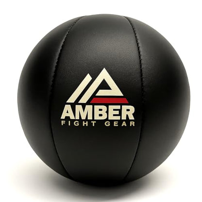 Amber Fight Gear Leather Medicine Ball for Strength & Conditioning, Plyometric & Core Training, Cardio Workouts for Muscle Building, Squats, Lunges, Partner Training, 15lb