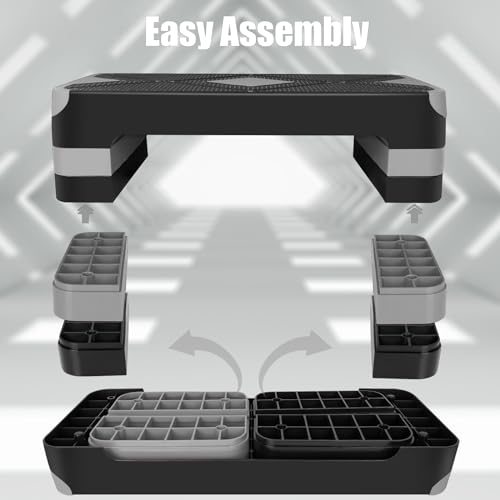 27" Exercise Workout Aerobic Step Platform with Adjustable 4"-6"-8" Risers - color: Gray