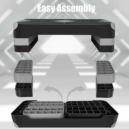 27" Exercise Workout Aerobic Step Platform with Adjustable 4"-6"-8" Risers - color: Gray