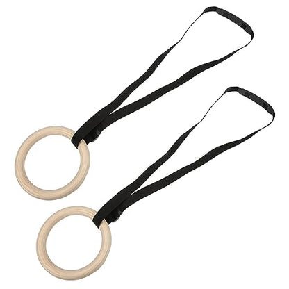 1 Pair of Adjustable Buckle Straps, 330-Pound Wooden Belt Gymnastics Rings, Pull-Up Training Rings, Suitable for Fitness
