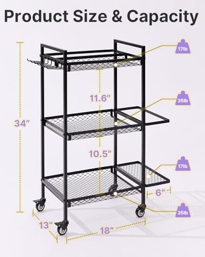 YOTTOY 3-Tier Gym Storage Rack for Home Gym–Multi-Functional Weight Rack, Dumbbell Rack, Yoga Mat Holder with Side Basket & 6 Hooks, Gym Equipment Organizer