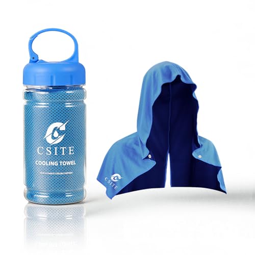CSITE Cooling Hoodie Towels for Neck and Face, UPF 50 Sun Protection & Instant Cooling, Ice Towels for Hot Weather, Soft Breathable Towel for Sport, Work Out, Camping & More Activities（Light Blue） - color: Light Blue