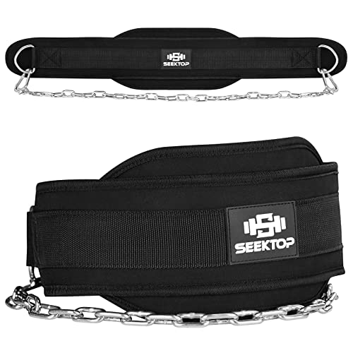 Seektop Dip Belt With Chain for Weightlifting - Neoprene Waist Belt for GYM Workout, Pull Ups, Crossfit, Weight Lifting, Squat, Training, Fitness - for Men & Women - color: Black