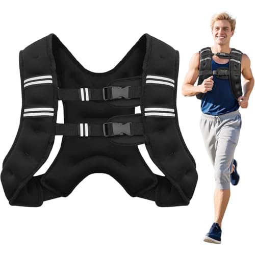 Weighted Vest 12lb with Reflective Stripe and Double Adjustable Buckle Straps Fitness Weight Vest for Workout Strength Training Running Weight Loss for Men Women