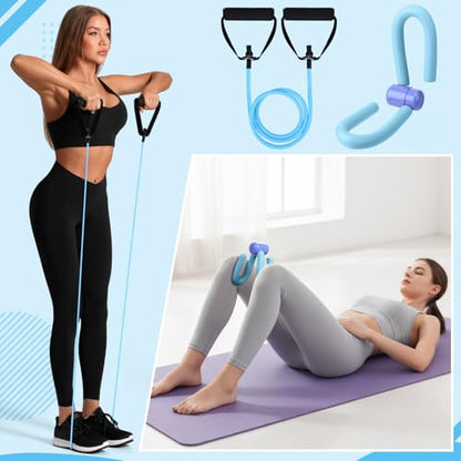 17 Pcs Home Pilates Kit with Resistance Bands 6 Tube Pedal Puller Resistance Band Set for Women Weight Loss Leg Training Workout Equipment Gym Exercise Equipment Beginners Yoga - color: Blue